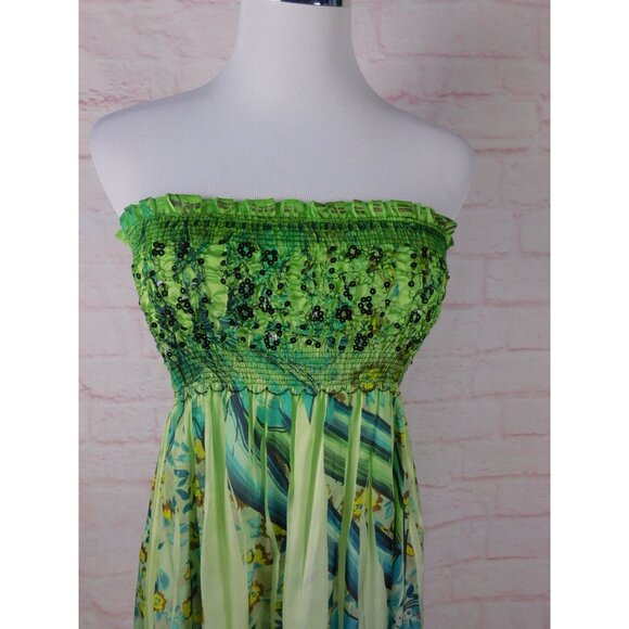 Green Strapless Lapis Maxi Dress With Sequin Detail & Floral Print - Picture 8 of 11